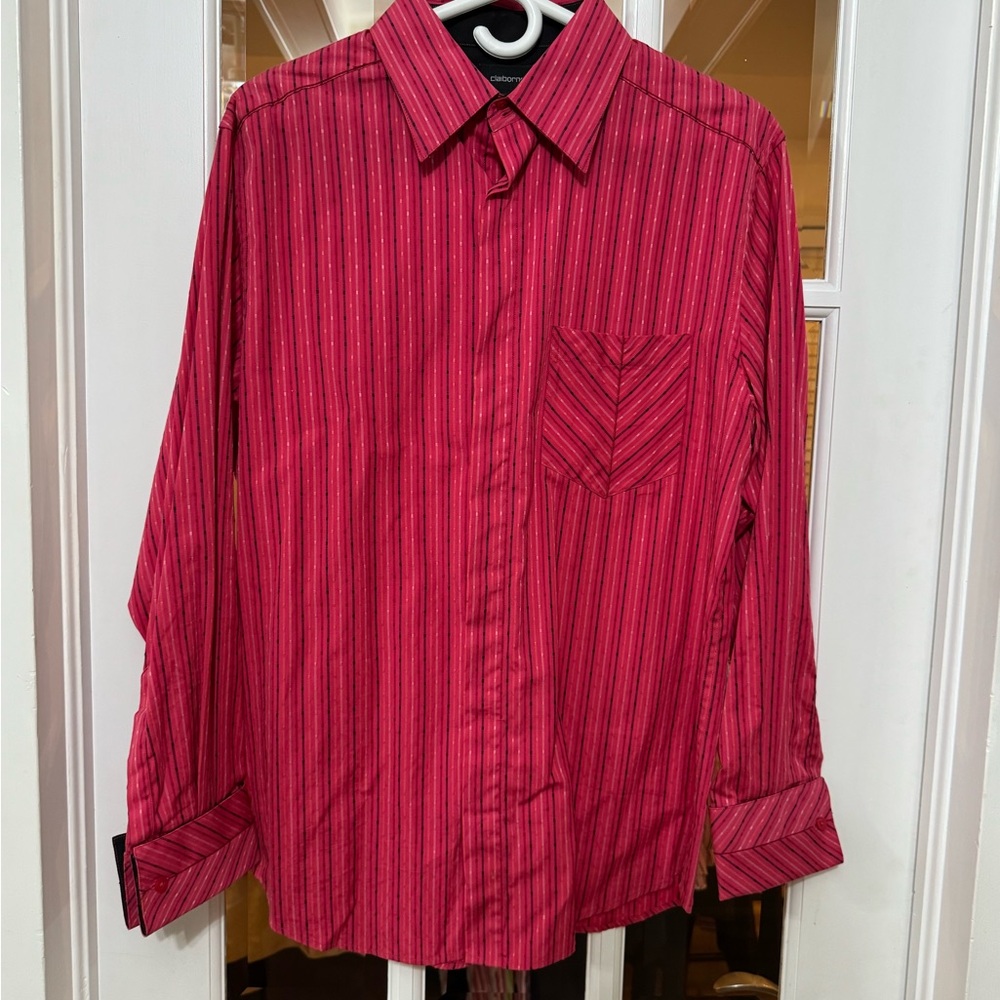 Claiborne Men's Vibrant Red Striped Shirt